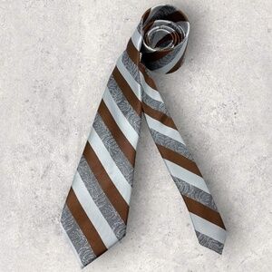 PINEAPPLE PALAKA Brown/White/Gray Striped Leaf Polyester LUXURY Tie